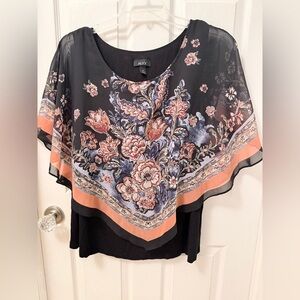 ALYX Women's Plus Black Floral Top Poncho Sz 1X. Boho